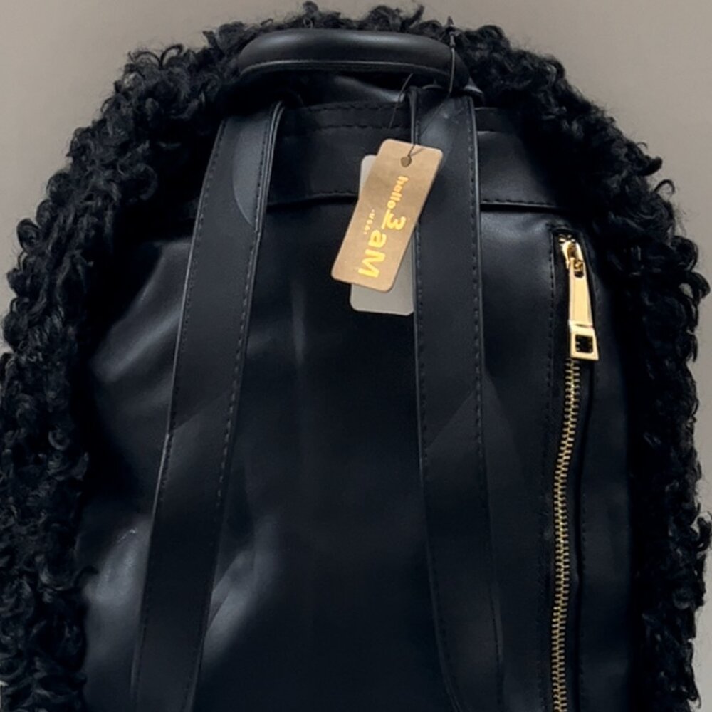 Sherpa / Faux Fur / Fuzzy Backpack / Plush Fur / Laptop Bag - Black - NWT - Picture 7 of 9